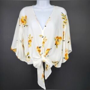 Polly Ester Floral Tie-Front Blouse